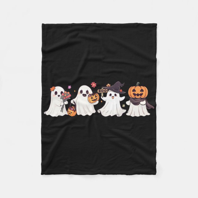 Hippie Halloween Cute Ghost Boo Spooky Season Pump Fleece Blanket (Front)