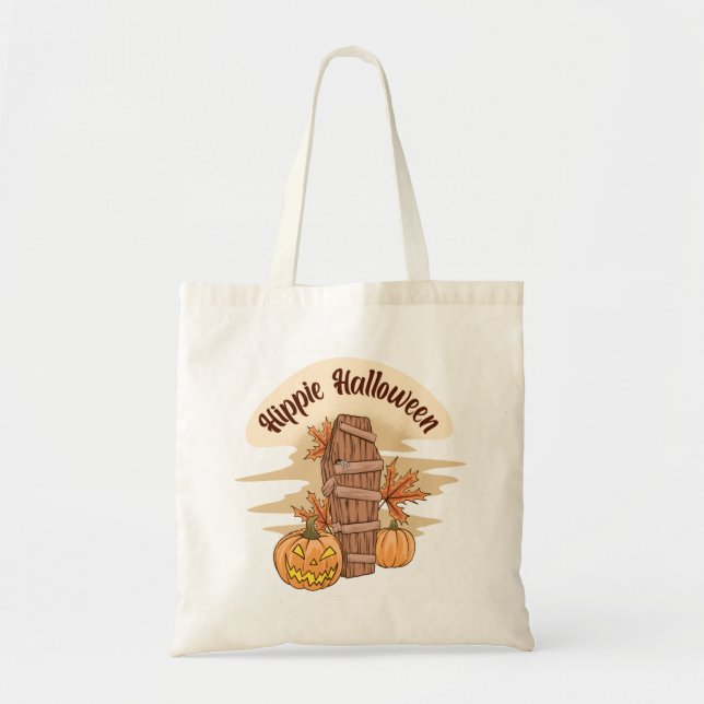 Hippie Halloween Cute Ghost Funny Halloween Groovy Tote Bag (Front)