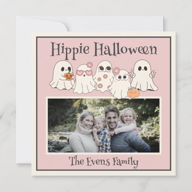 Hippie Halloween Cute hippie Ghosts photo Holiday Card (Front)