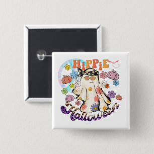 Hippie Halloween Ghost Retro Halloween 2 Inch Square Button