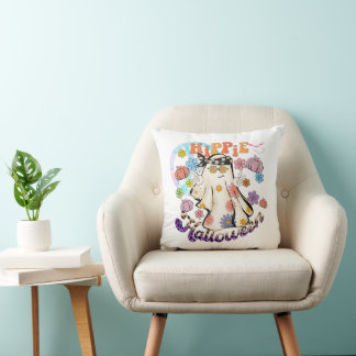 Hippie Halloween Ghost Retro Halloween Throw Pillow