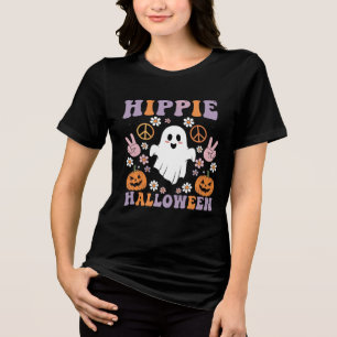 Hippie Halloween Groovy Ghost Retro T-Shirt Design Tri-Blend Shirt