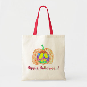 Hippie Halloween Pumpkin Peace Sign Tote Bag