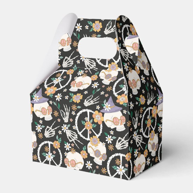 Hippie Halloween Skulls and Flowers Pattern Favor Box (Front Side)