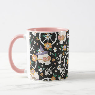 Hippie Halloween Skulls and Flowers Pattern Mug