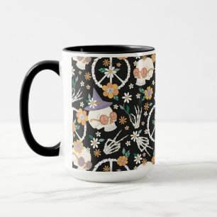 Hippie Halloween Skulls and Flowers Pattern Mug