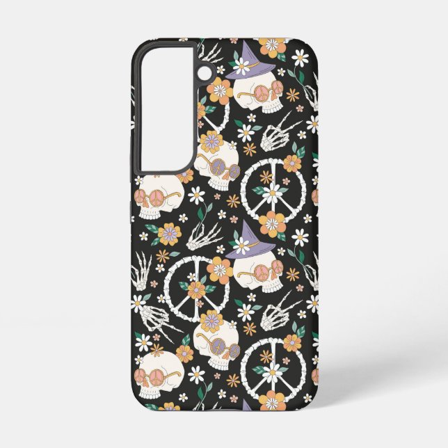 Hippie Halloween Skulls and Flowers Pattern Samsung Galaxy S22 Case (Back)