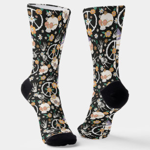 Hippie Halloween Skulls and Flowers Pattern Socks