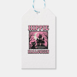 Hippie Halloween Vintage Haunted House Cat Shirt_1 Gift Tags
