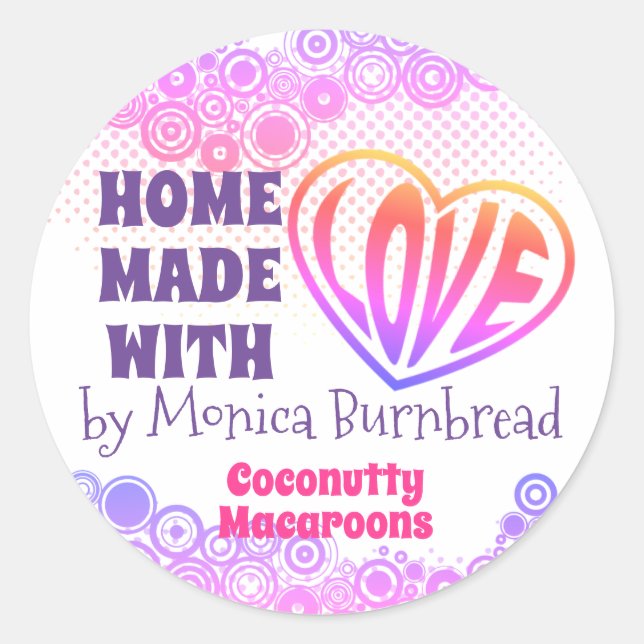 Hippie heart homemade from the kitchen of food classic round sticker (Front)