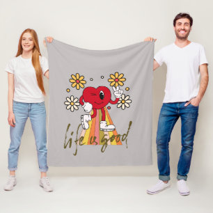 Hippie Hearth design with Life is good message Fleece Blanket