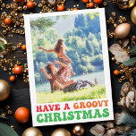 Hippie Holiday Photo Have a Groovy Christmas Card<br><div class="desc">Have a groovy Christmas. Customize your cute hippie holiday card with this funky 70s text in fun retro colours. A colourful hippy Christmas card with your vintage family photo.</div>