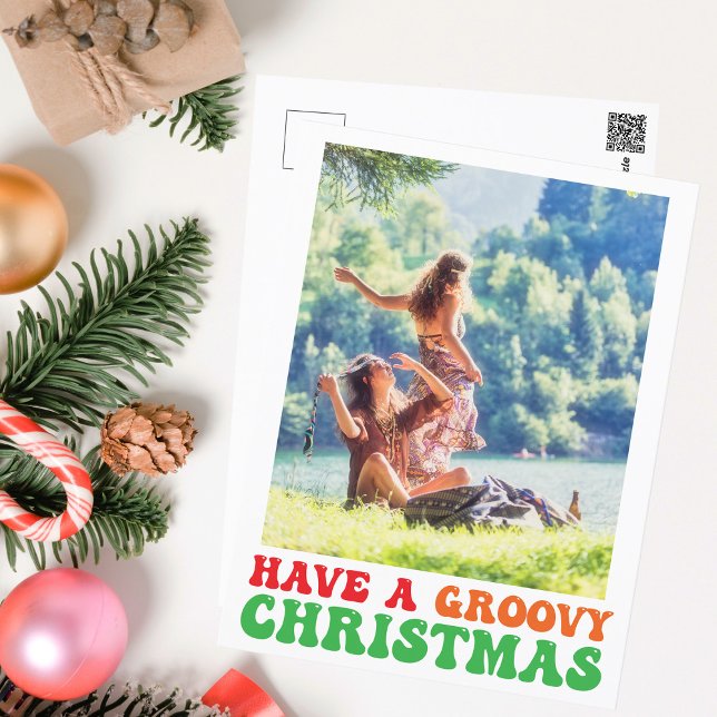 Hippie Holiday Photo Have a Groovy Christmas Postcard (Creator Uploaded)