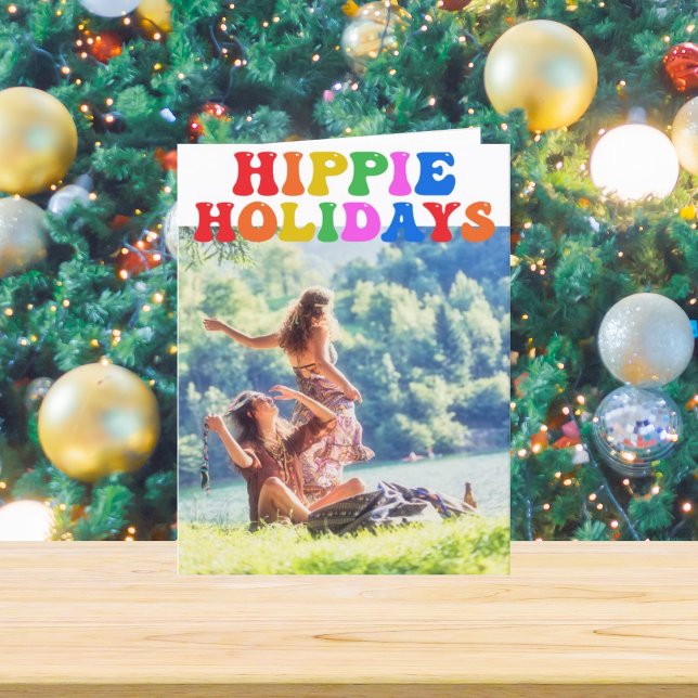 Hippie Holidays Photo Cute Colourful Retro 70s Holiday Card (Creator Uploaded)