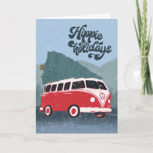 Hippie Holidays Retro Bus & Tree Greeting Card