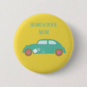 Hippie Homeschool Mom Car 2 Inch Round Button