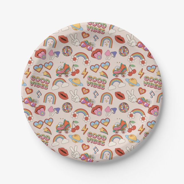Hippie Icons Pattern Paper Plate (Front)