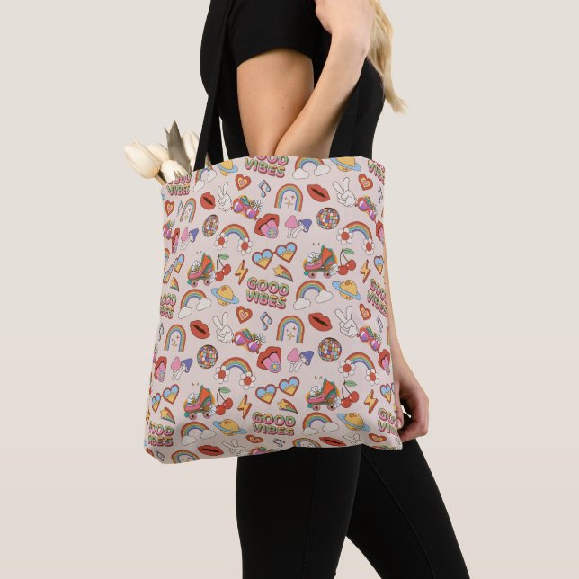 Hippie Icons Pattern Tote Bag (Close Up)
