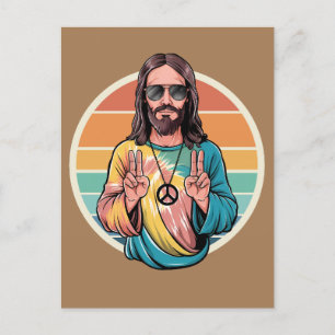 Hippie Jesus peace sign Postcard