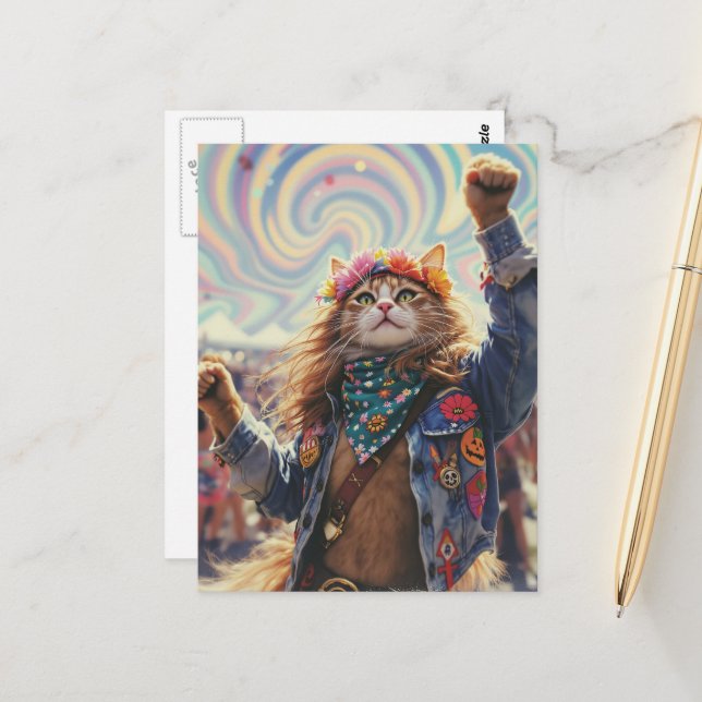Hippie Kitty Postcard (Front/Back In Situ)