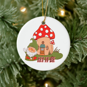 Hippie Let It Be Gnome Ceramic Ornament
