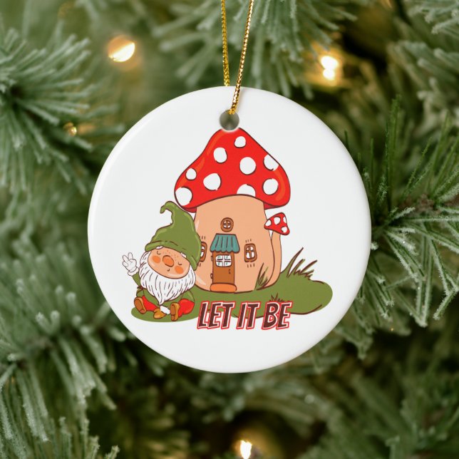 Hippie Let It Be Gnome Ceramic Ornament (Tree)