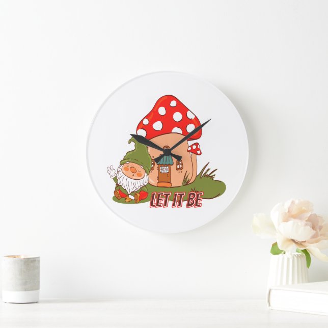 Hippie Let It Be Gnome Large Clock (Home)