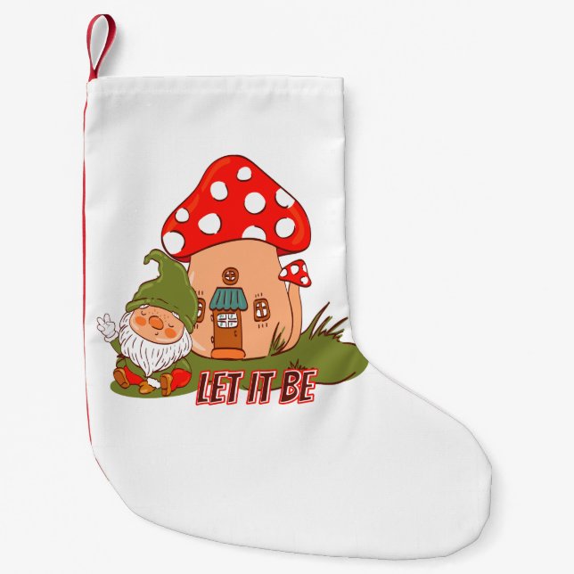 Hippie Let It Be Gnome Small Christmas Stocking (Front)