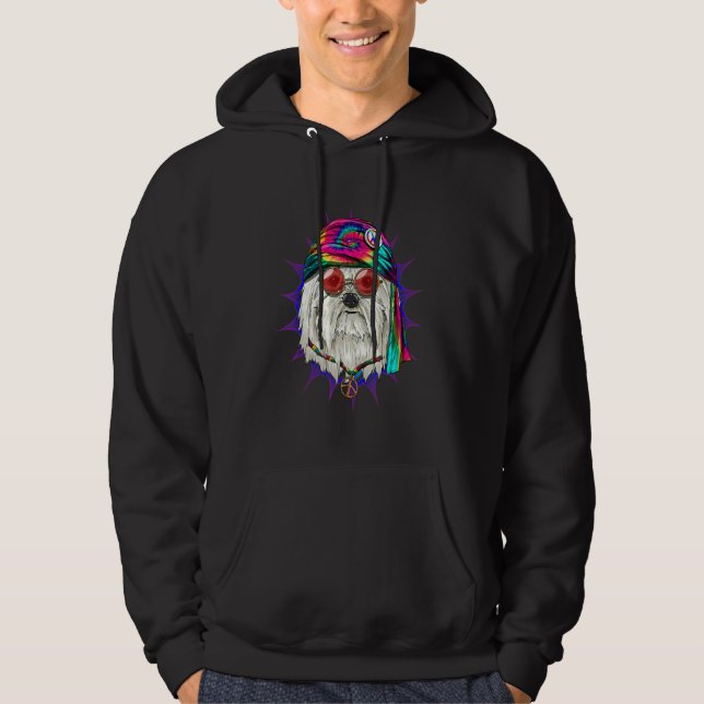 Hippie Maltese Tie Dye Peace Sign Psychedelic Dog Hoodie (Front)