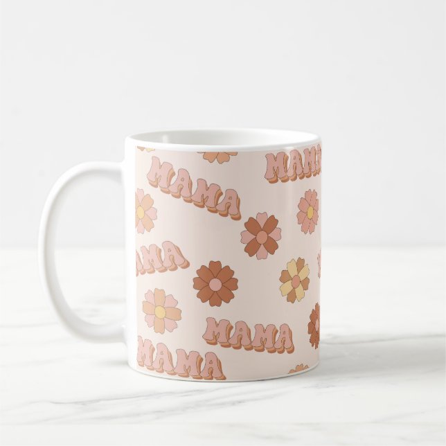 Hippie mama seamless pattern. Groovy background. M Coffee Mug (Left)
