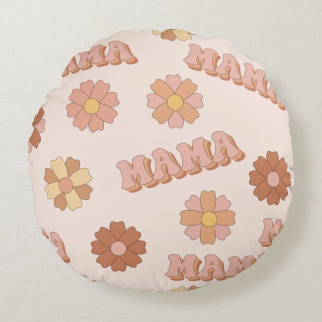 Hippie mama seamless pattern. Groovy background. M Round Pillow (Front)