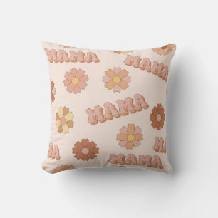 Hippie mama seamless pattern. Groovy background. M Throw Pillow