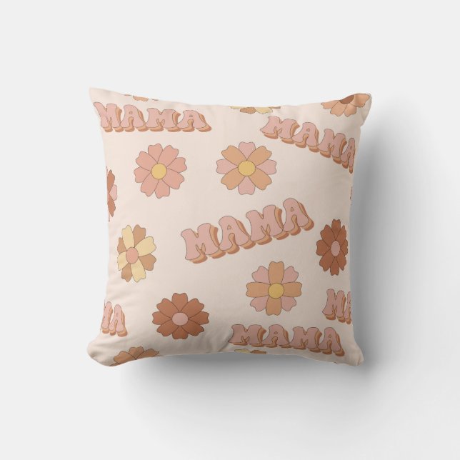 Hippie mama seamless pattern. Groovy background. M Throw Pillow (Front)