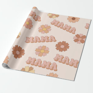 Hippie mama seamless pattern. Groovy background. M Wrapping Paper