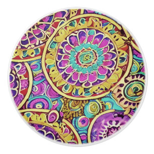 Hippie Mandala  Ceramic Knob