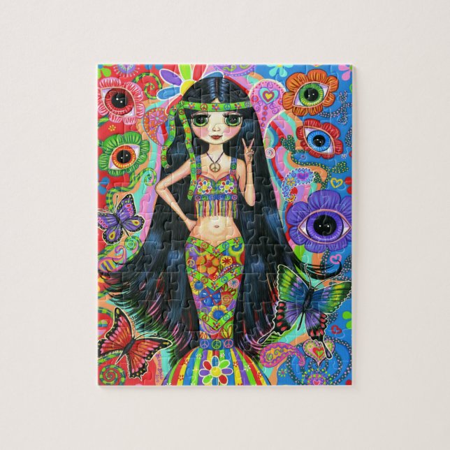 Hippie Mermaid Girl with Eye Flowers Puzzle (Vertical)