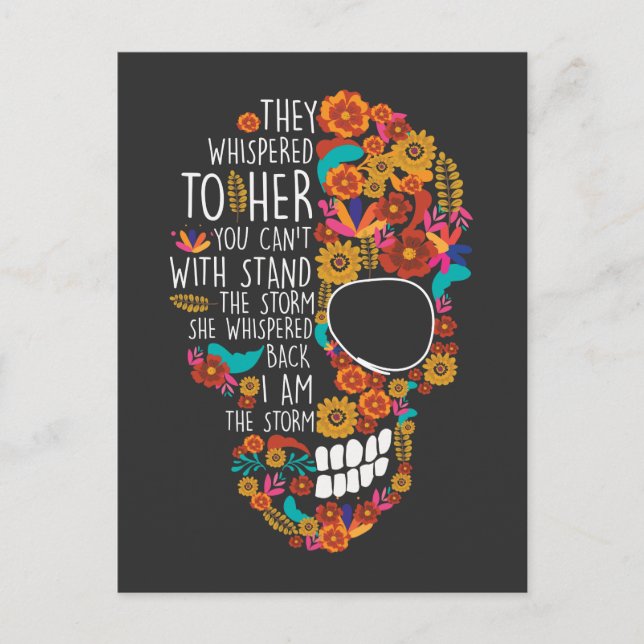 Hippie Mom Flower Sugar Skull Floral Postcard (Front)