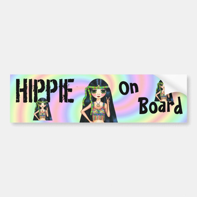 Hippie on Board Funky Hippie Chick Peace Sign Bumper Sticker (Front)