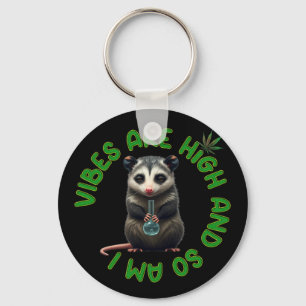 Hippie Opossum Stoned Vibes Funny Humour Custom Keychain