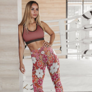 Hippie Orange Floating Floral Patterned   Leggings