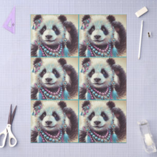Hippie Panda Bear Chalk-Pastel Decoupage  Tissue Paper