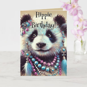Hippie Panda Bear Personalized Birthday Card