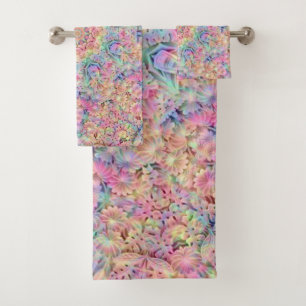 Hippie Pastel Colours Vintage Fractal Kaleidoscope Bath Towel Set
