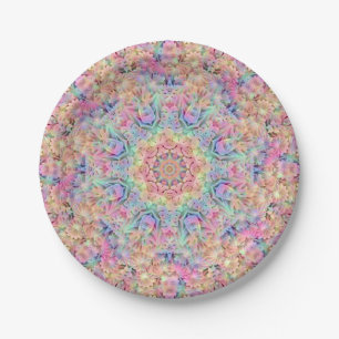 Hippie Pastel Colours Vintage Fractal Kaleidoscope Paper Plate