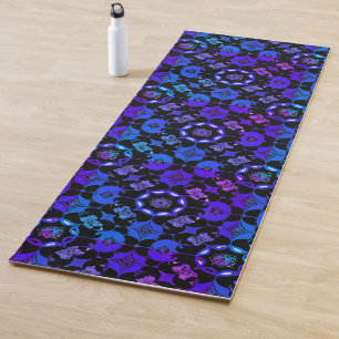 Hippie Patterned Retro Bohemian Blue Purple Black Yoga Mat