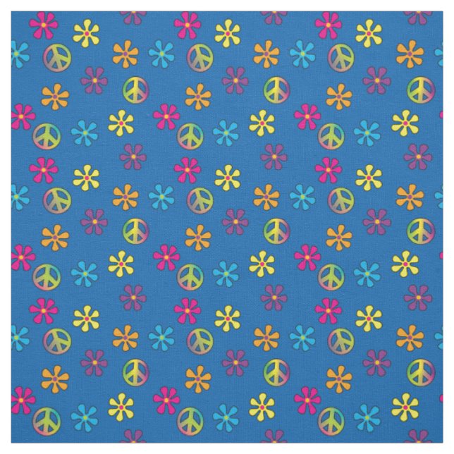 Hippie Peace and Flower Shower Fabric (Swatch)