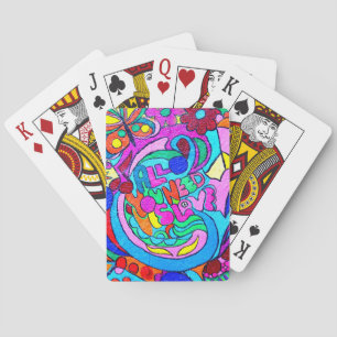 hippie peace and love colourful playing cards