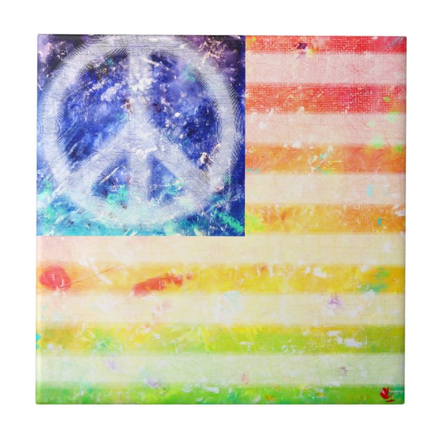 Hippie Peace Freak Flag Tile (Front)