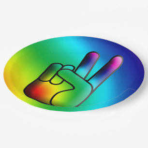 Hippie Peace Hand Sign Party Plates