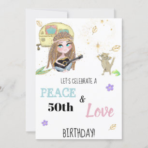 * Hippie Peace & Love Camping Birthday Invitation